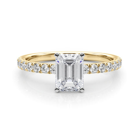 Yellow gold Radiant Solitaire Pave Diamond Engagement Ring with Four-Prong Setting