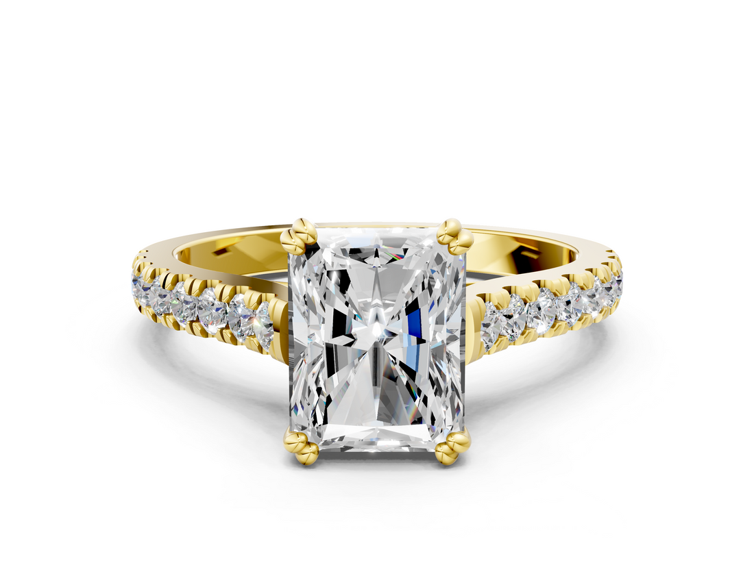 Yellow gold Radiant Solitaire Pave Diamond Engagement Ring with Prong Setting_32