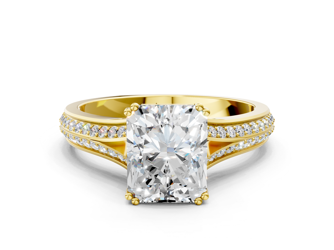 Yellow gold Radiant Solitaire Pave Split Shank Engagement Ring with Six-Prong Setting_44