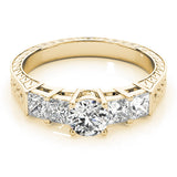 Yellow gold Radiant Solitaire Princess Side Stone Engraved Band Prong Setting Ring 2