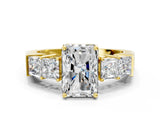 Yellow gold Radiant Solitaire Princess Side Stone Engraved Band Prong Setting Ring_3