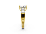 Yellow gold Radiant Solitaire Princess Side Stone Engraved Band Prong Setting Ring_5