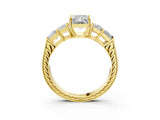 Yellow gold Radiant Solitaire Princess Side Stone Engraved Band Prong Setting Ring_6