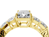 Yellow gold Radiant Solitaire Princess Side Stone Engraved Band Prong Setting Ring_7