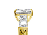 Yellow gold Radiant Solitaire Princess Side Stone Engraved Band Prong Setting Ring_8