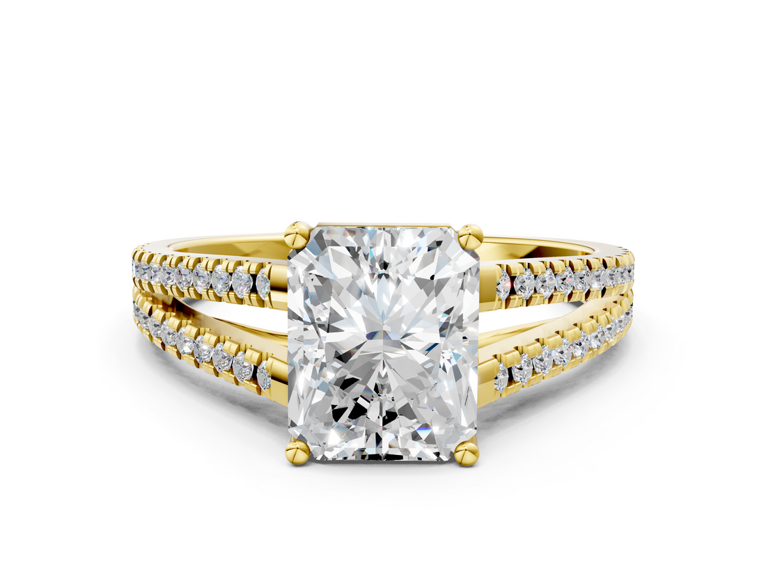 Yellow gold Radiant Solitaire Split Shank Pavé Diamond Engagement Ring_291