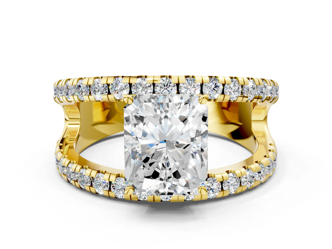Yellow gold Radiant Solitaire Split Shank Pave Diamond Ring_49