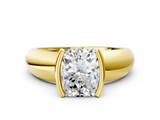Yellow gold Radiant Solitaire Tension Set Diamond Ring with Wide Band_37