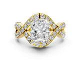 Yellow gold Radiant Solitaire Twist Band Pavé Diamond Engagement Ring_55