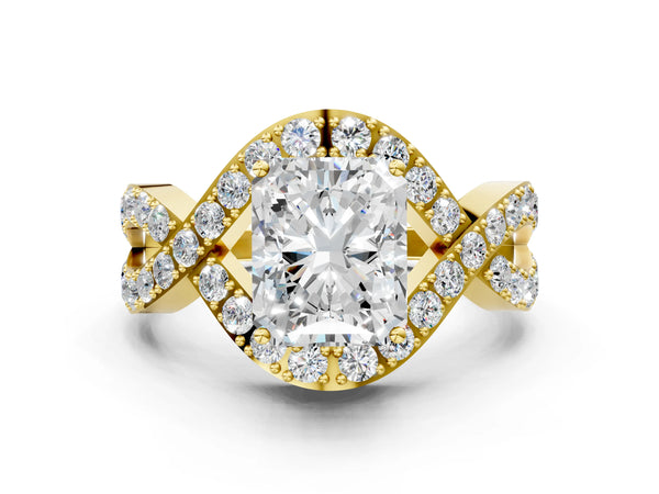 Yellow gold Radiant Solitaire Twist Band Pavé Diamond Engagement Ring