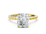 Yellow gold Radiant Solitaire Twist Band Ring with Four-Prong Setting_68