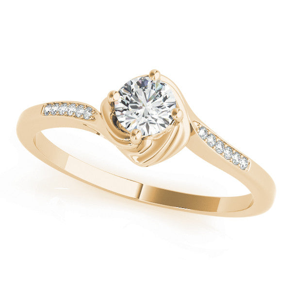 Yellow gold Radiant Solitaire Twist Band with Channel-Set Diamonds and Four-Prong Setting
