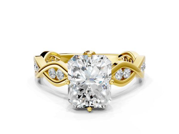 Yellow Gold Radiant Cut Twisted Engagement Ring Setting with Accented Crossover Band