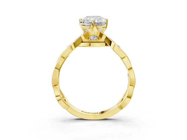 Yellow Gold Radiant Cut Twisted Engagement Ring Setting with Accented Crossover Band