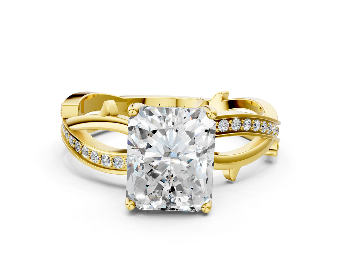 Yellow gold Radiant Solitaire Twist Band with Pavé Accents and Four-Prong Setting_22
