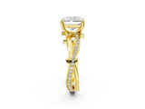 Yellow gold Radiant Solitaire Twist Band with Pavé Accents and Four-Prong Setting_24