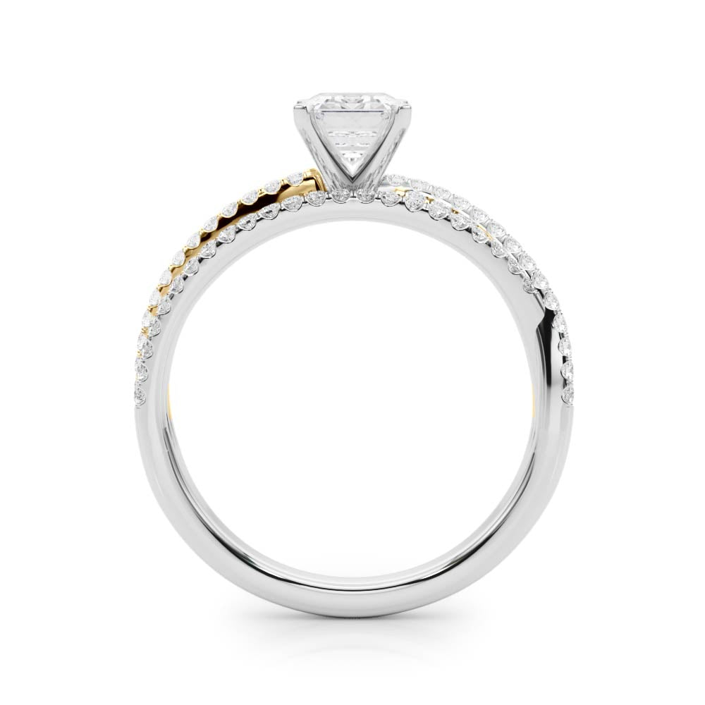 Yellow gold Radiant Solitaire Twist Band with Pavé Setting and Four-Prong Setting 1