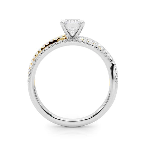 Yellow gold Radiant Solitaire Twist Band with Pavé Setting and Four-Prong Setting 1