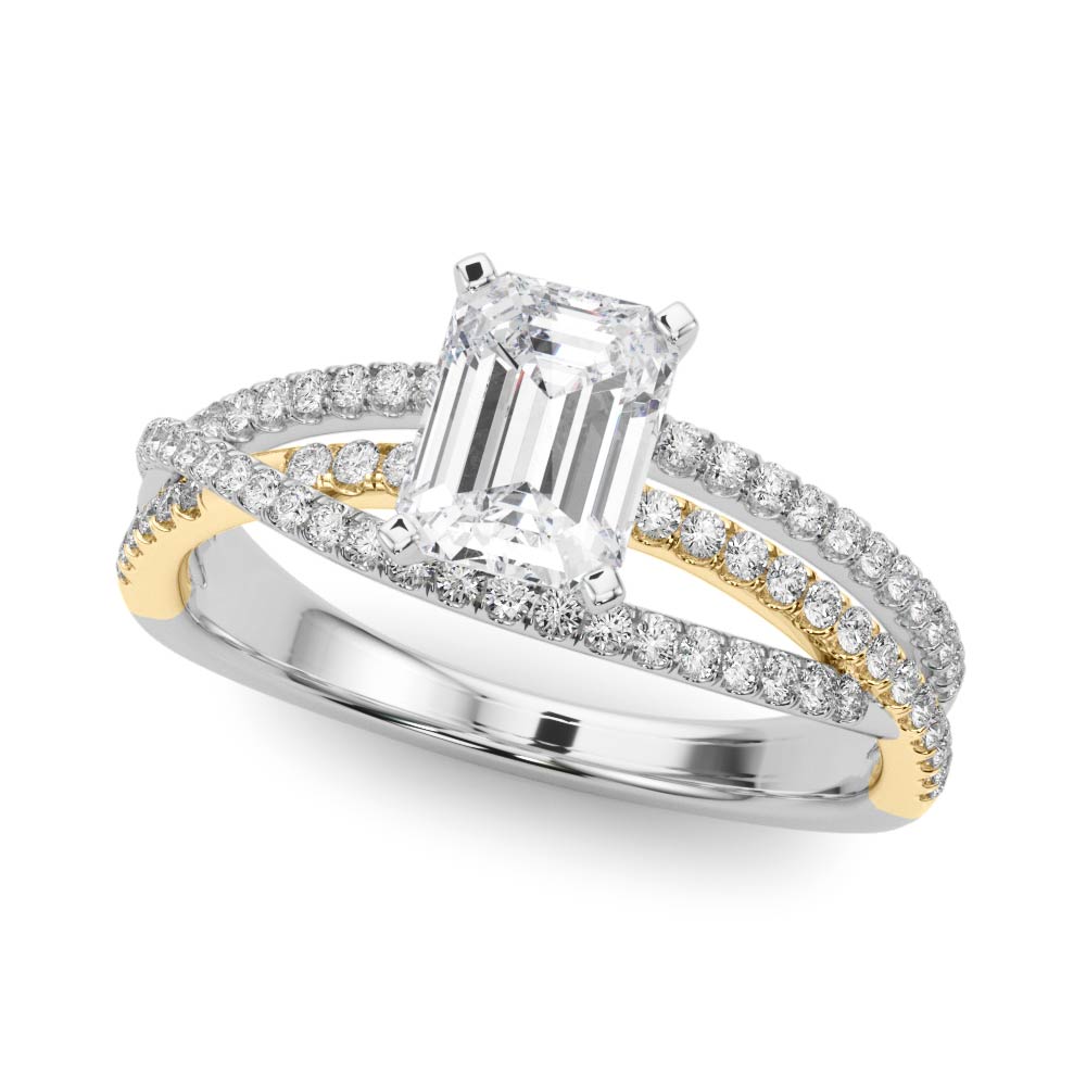 Yellow gold Radiant Solitaire Twist Band with Pavé Setting and Four-Prong Setting 2