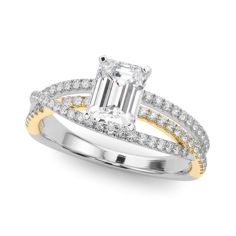 Yellow gold Radiant Solitaire Twist Band with Pavé Setting and Four-Prong Setting 2