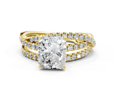 Yellow gold Radiant Solitaire Twist Band with Pavé Setting and Four-Prong Setting_130