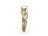 Yellow gold Radiant Solitaire Twist Band with Pavé Setting and Four-Prong Setting_132