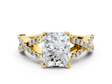 Yellow gold Radiant Solitaire Twist Band with Pavé Setting and Four-Prong Setting_31