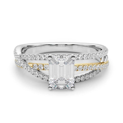 Yellow gold Radiant Solitaire Twist Band with Pavé Setting and Four-Prong Setting