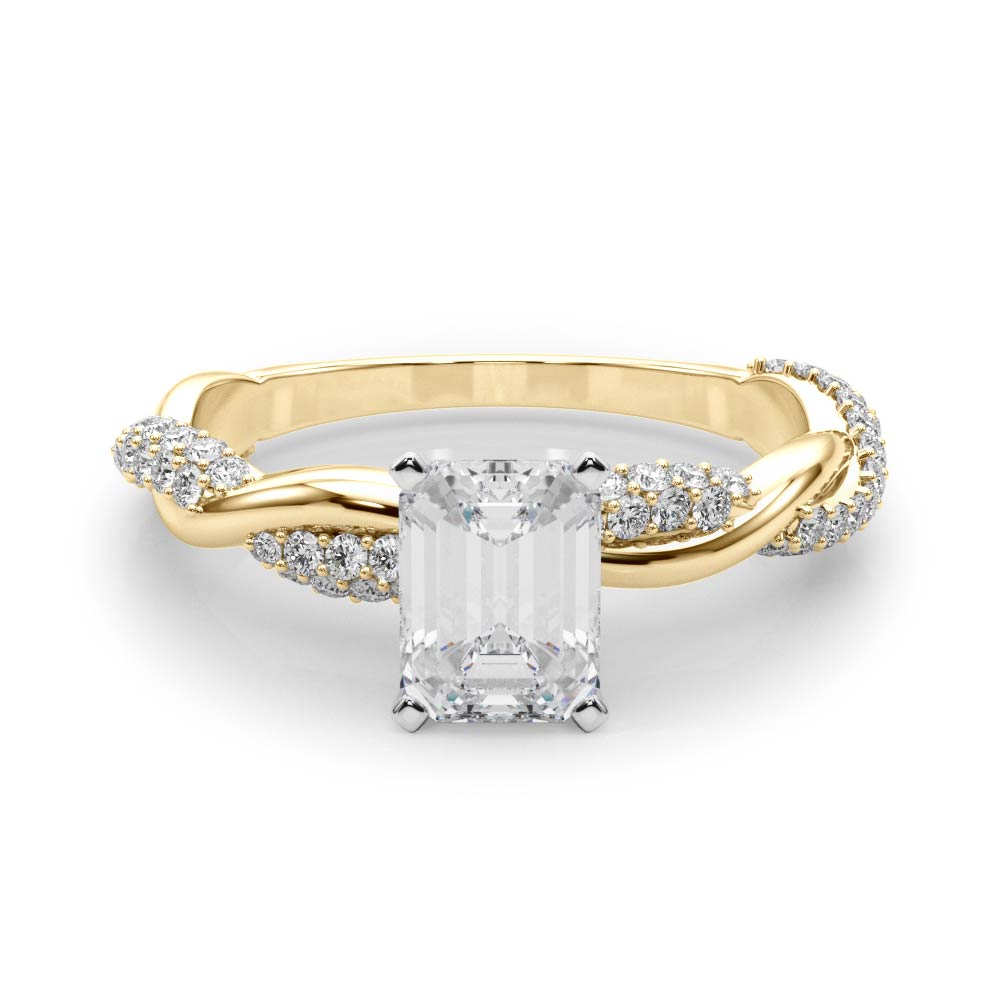 Yellow gold Radiant Solitaire Twist Band with Pave Prong Setting 1