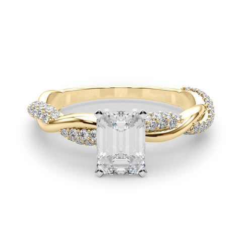 Yellow gold Radiant Solitaire Twist Band with Pave Prong Setting 1