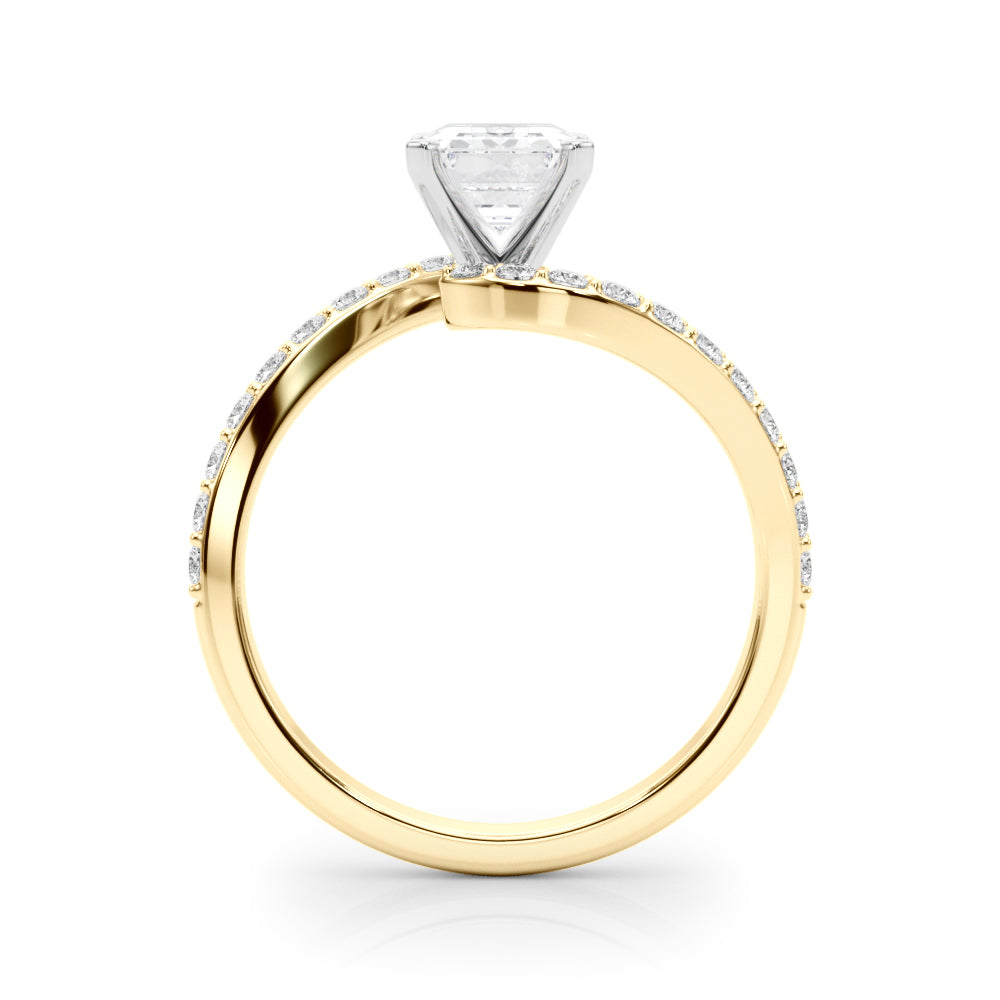 Yellow gold Radiant Solitaire Twist Band with Pave Set Diamonds and Four-Prong Setting 1