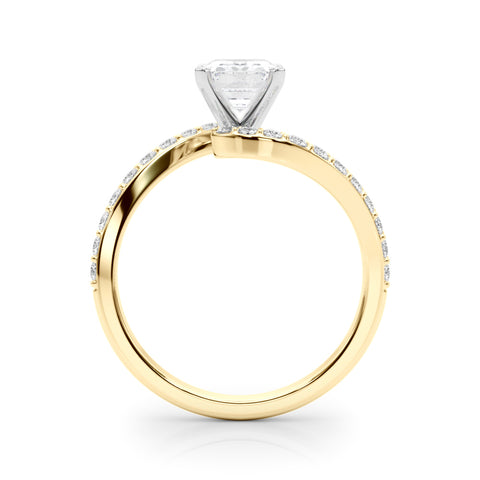Yellow gold Radiant Solitaire Twist Band with Pave Set Diamonds and Four-Prong Setting 1