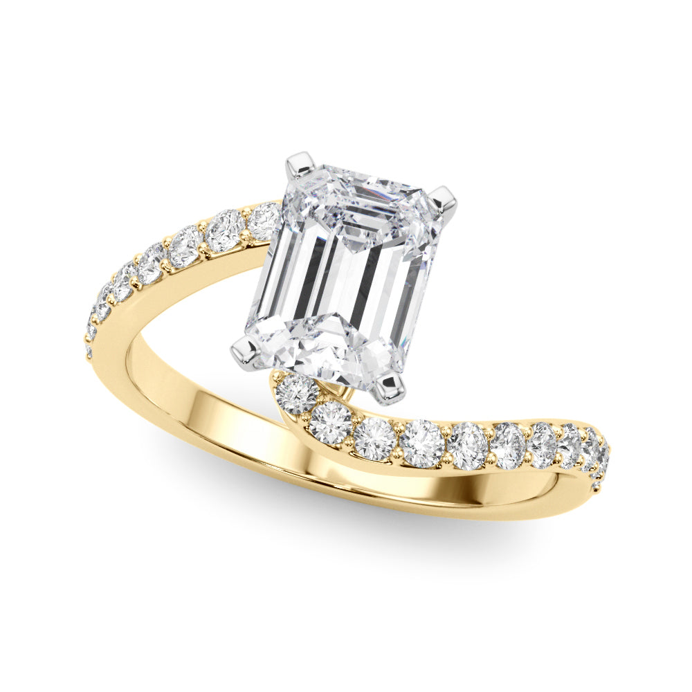 Yellow gold Radiant Solitaire Twist Band with Pave Set Diamonds and Four-Prong Setting 2