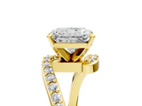 Yellow gold Radiant Solitaire Twist Band with Pave Set Diamonds and Four-Prong Setting_142