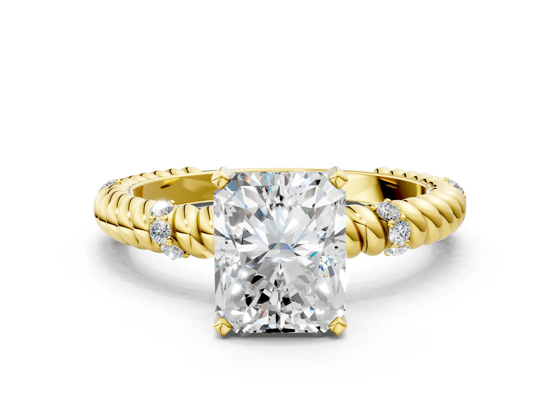 Yellow gold Radiant Solitaire Twisted Band Prong Set Engagement Ring_67