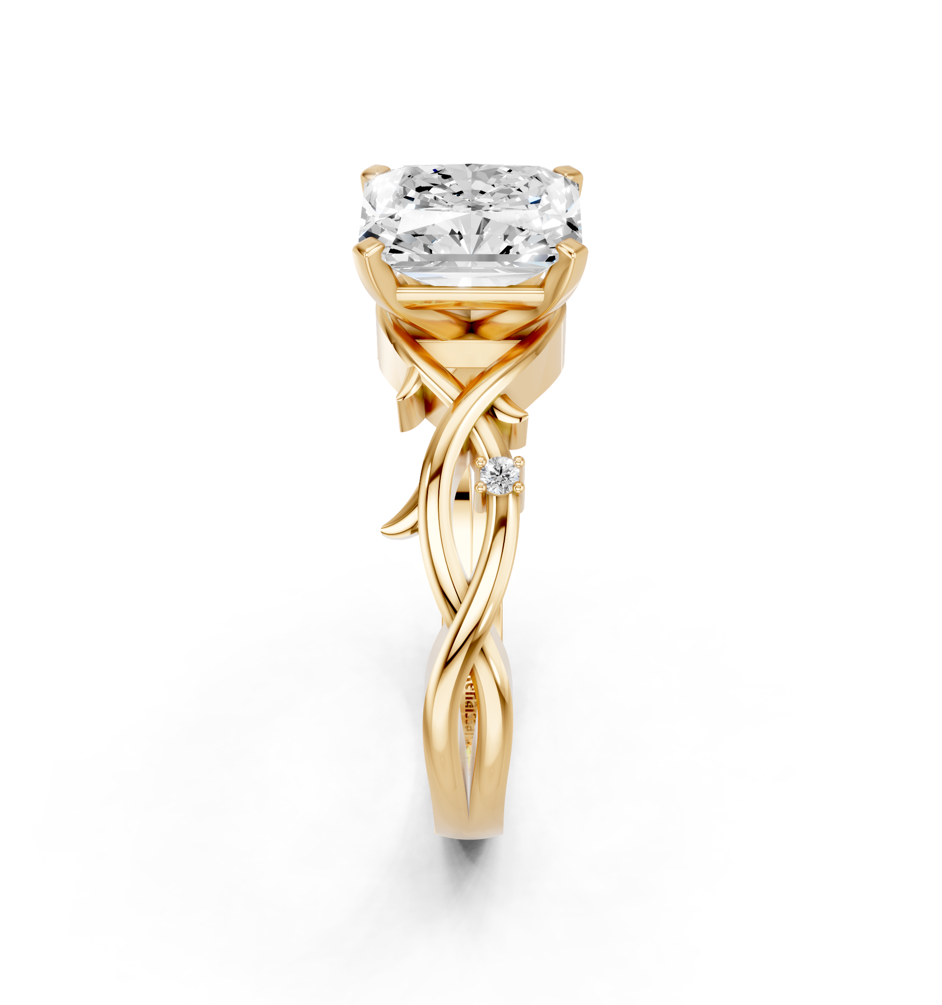 Yellow gold Radiant Solitaire Twisted Band Prong Setting Ring_19