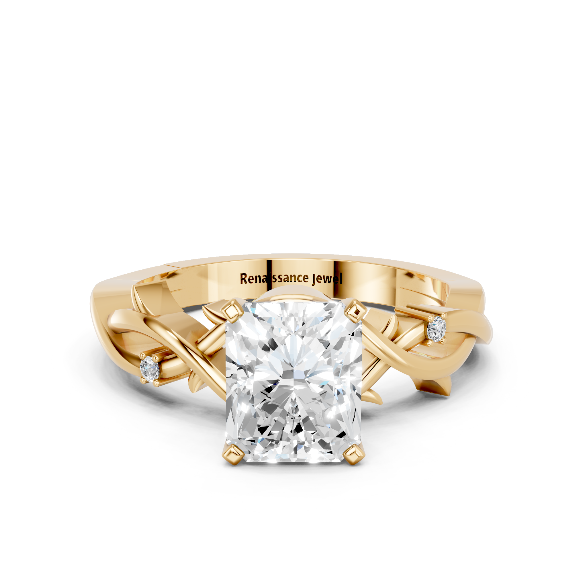 Yellow gold Radiant Solitaire Twisted Band Prong Setting Ring_26