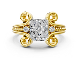Yellow gold Radiant Solitaire Twisted Band Scroll Prong Ring_3