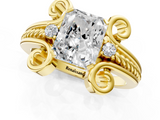 Yellow gold Radiant Solitaire Twisted Band Scroll Prong Ring_4