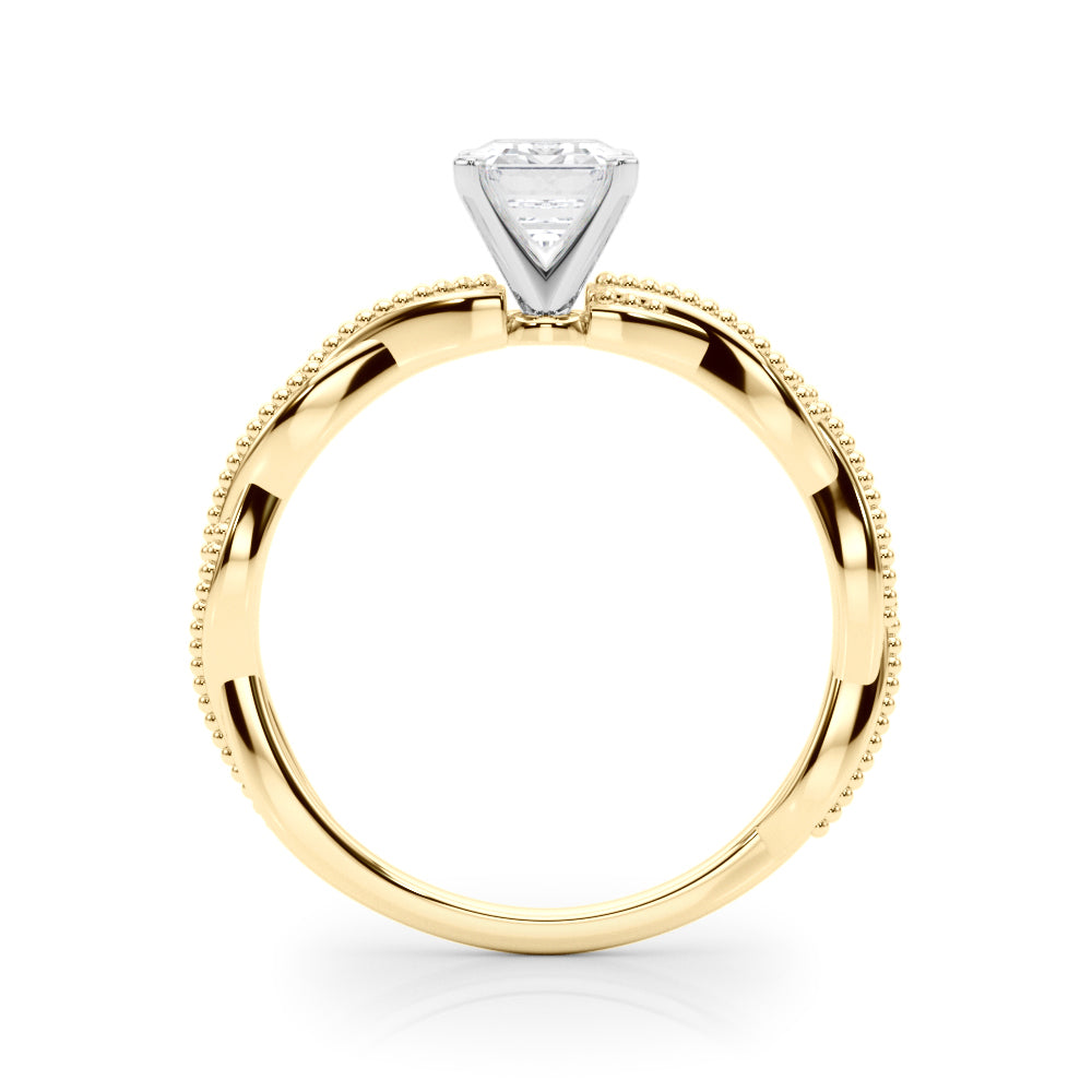 Yellow gold Radiant Solitaire Twisted Band with Bead Prong Setting 1