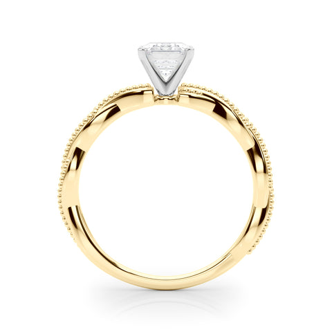 Yellow gold Radiant Solitaire Twisted Band with Bead Prong Setting 1