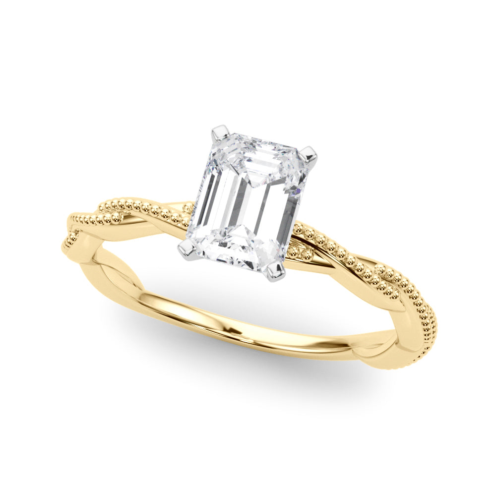 Yellow gold Radiant Solitaire Twisted Band with Bead Prong Setting 2