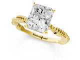 Yellow gold Radiant Solitaire Twisted Band with Bead Prong Setting_361