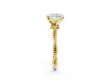 Yellow gold Radiant Solitaire Twisted Band with Bead Prong Setting_362