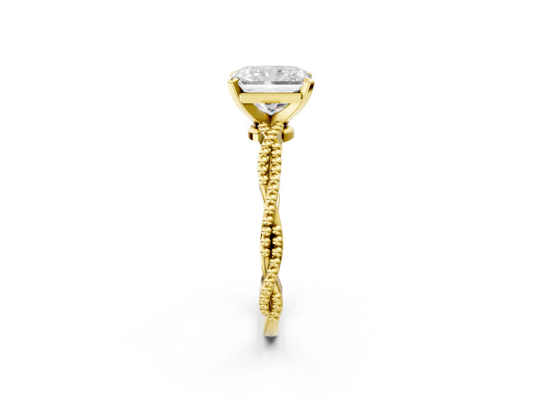 Yellow Gold Radiant Cut Solitaire Engagement Ring Setting with Beaded Twist Band and Basket Head