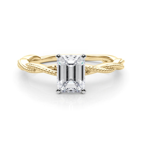 Yellow gold Radiant Solitaire Twisted Band with Bead Prong Setting