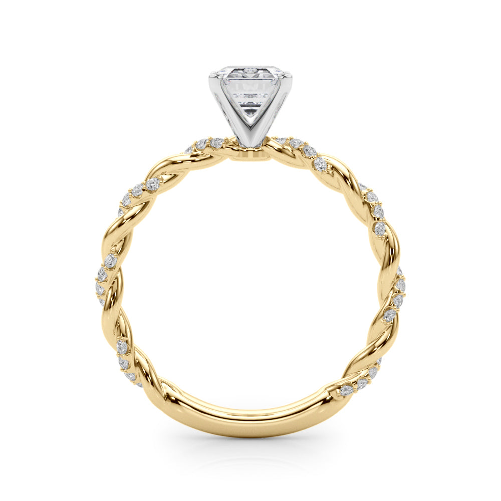 Yellow gold Radiant Solitaire Twisted Band with Pavé Accents and Four-Prong Setting 1