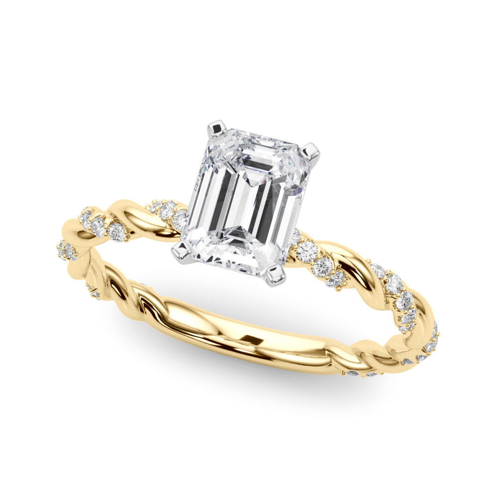 Yellow gold Radiant Solitaire Twisted Band with Pavé Accents and Four-Prong Setting 2