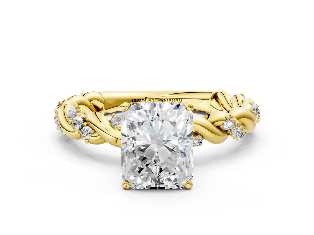 Yellow gold Radiant Solitaire Twisted Band with Pavé Accents and Four-Prong Setting_16