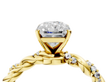 Yellow gold Radiant Solitaire Twisted Band with Pavé Accents and Four-Prong Setting_20